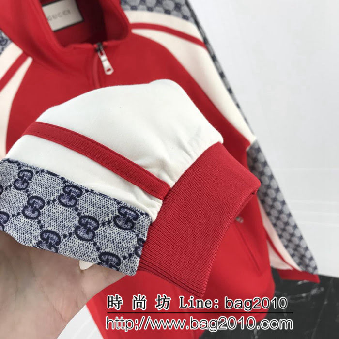 GUCCI古馳 19SS GG jersey 紅拼米 側邊老花logo 夾克套裝 純棉面料 側邊數碼老花logo印花貼布拼接 高版本男女同款 ydi2514